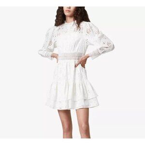 ALL SAINTS White Long-Sleeve Tiered Annasia Broderie Mini Dress Women's Size 4